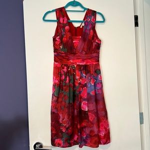 💙💙 Banana Republic size 4 50s style silk red &black fit flare dress 💙💙